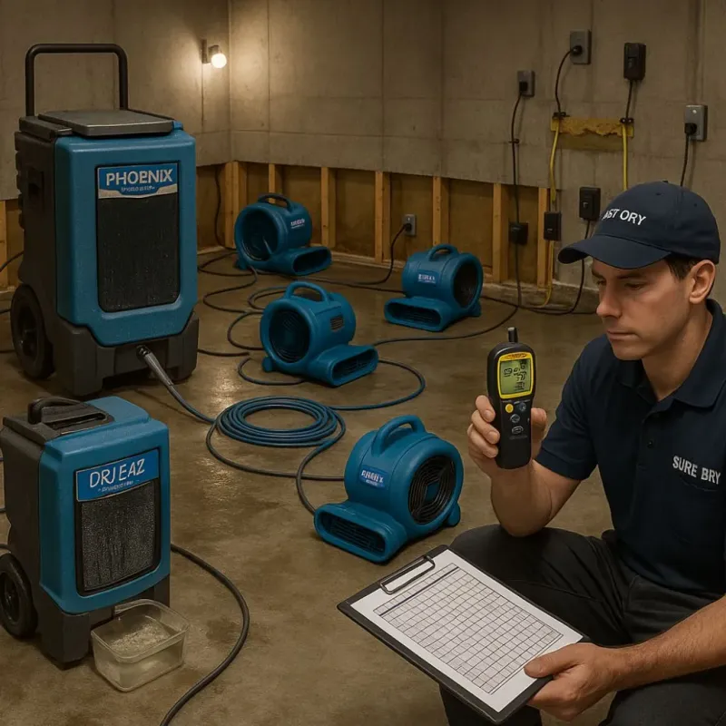 Structural Drying and Dehumidification process in Home Gardens, CA
